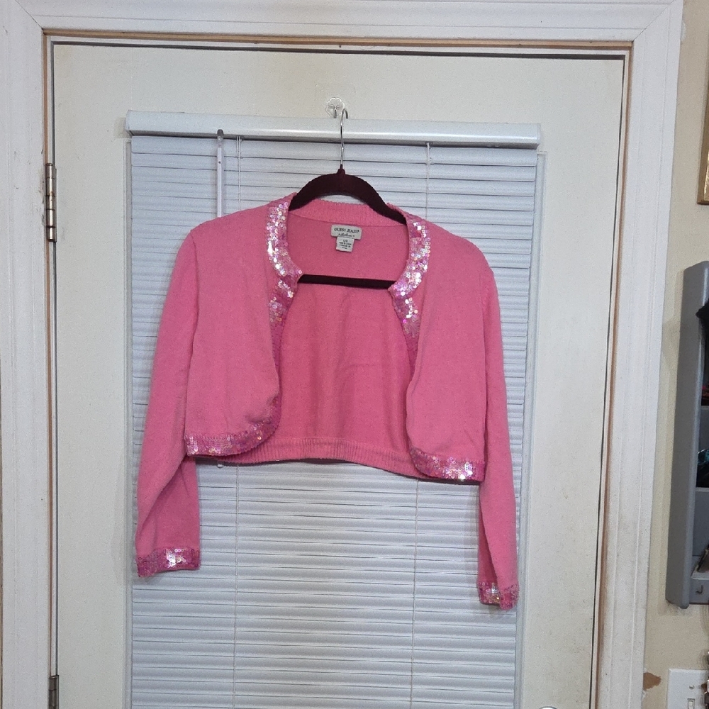 Guess Pink Shrug With Sequin Trim L